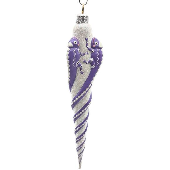 Patricia Breen Chameleon Icicle Lavender White Glass Christmas Holiday Ornament - Picture 3 of 8